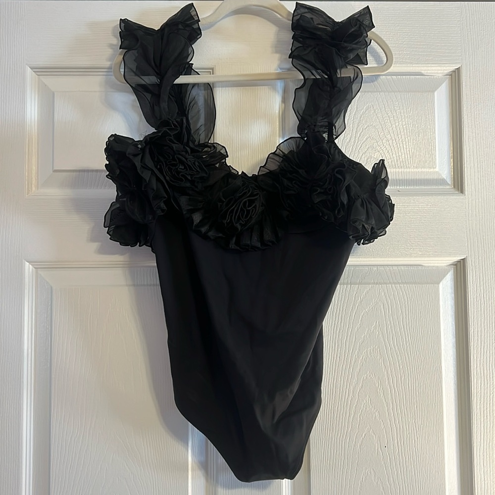 NWT Free People Until Next Time Black Ruffle Bodysuit XL